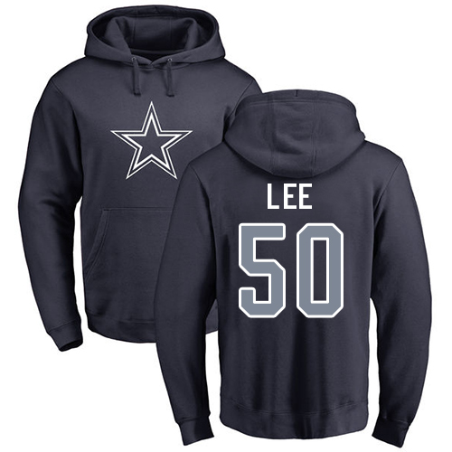 Men Dallas Cowboys Navy Blue Sean Lee Name and Number Logo #50 Pullover NFL Hoodie Sweatshirts